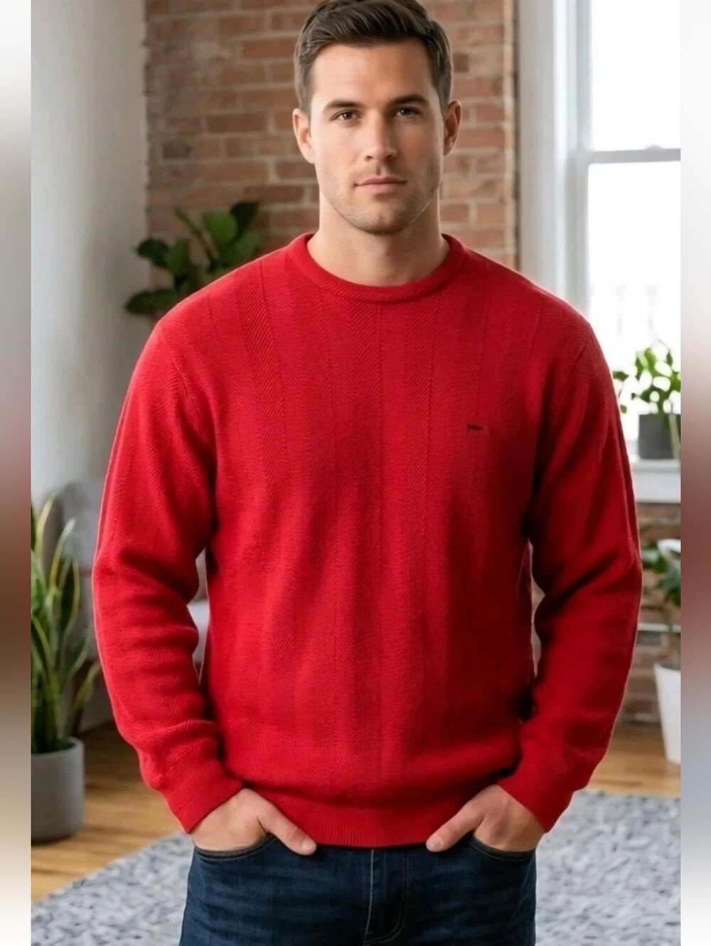 Vintage 90s Colours Alexander Julian Sweater Mens Red Chevron Knit Cotton M Retr